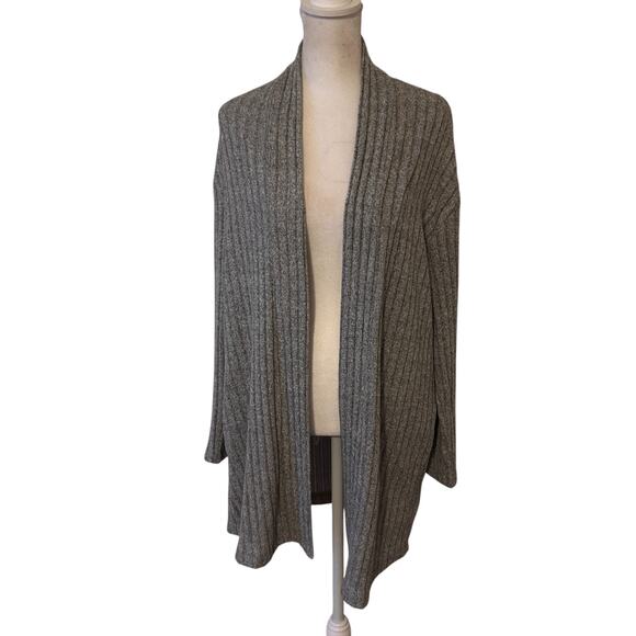Anthropologie Eri + Ali Gray Ribbed Long Cardigan Sweater NEW Womens Size Small - Picture 1 of 7
